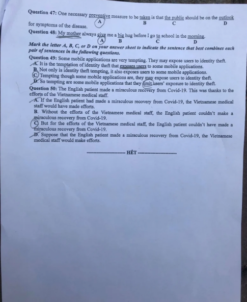 Thi THPQG 2020: Đề thi và đáp án môn Tiếng anh mã đề 411