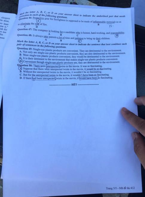 Thi THPQG 2020: Đề thi và đáp án môn Tiếng anh mã đề 412