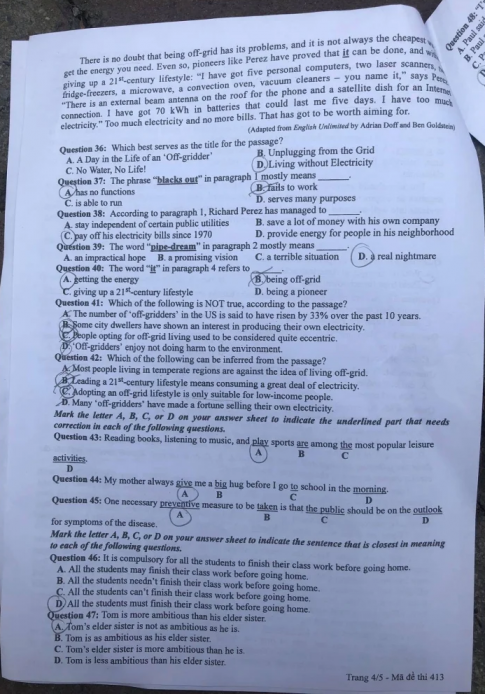 Thi THPQG 2020: Đề thi và đáp án môn Tiếng anh mã đề 413