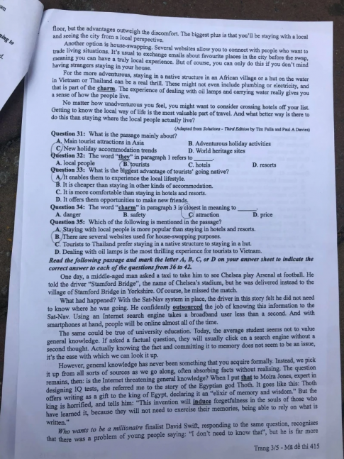 Thi THPQG 2020: Đề thi và đáp án môn Tiếng anh mã đề 415