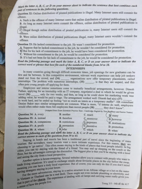 Thi THPQG 2020: Đề thi và đáp án môn Tiếng anh mã đề 417