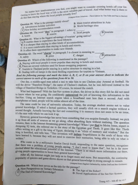 Thi THPQG 2020: Đề thi và đáp án môn Tiếng anh mã đề 417