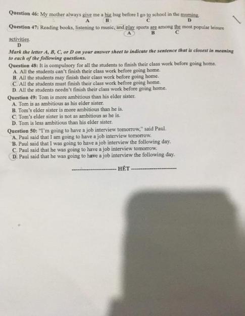 Thi THPQG 2020: Đề thi và đáp án môn Tiếng anh mã đề 421