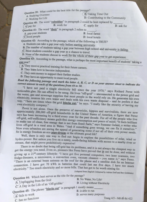 Thi THPQG 2020: Đề thi và đáp án môn Tiếng anh mã đề 422
