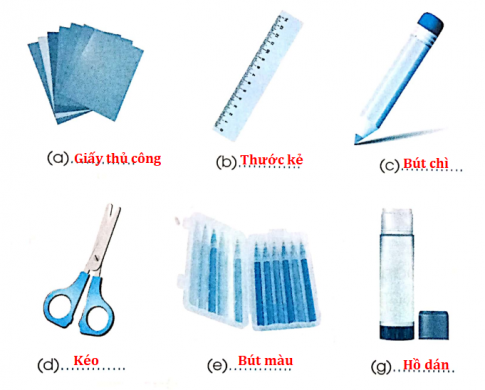 Điền vào chỗ .... tên các vật liệu và dụng cụ làm thủ công sau đây