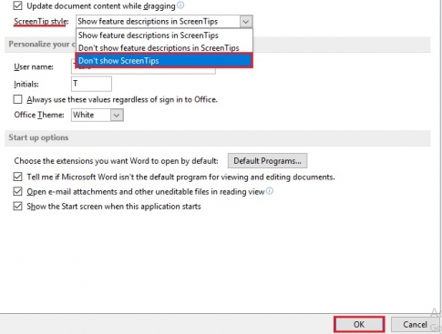  Cách vô hiệu hóa tính năng Screen Tip nhanh chóng trong word