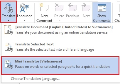 Dịch nhanh văn bản trên word bằng Bing Translator 