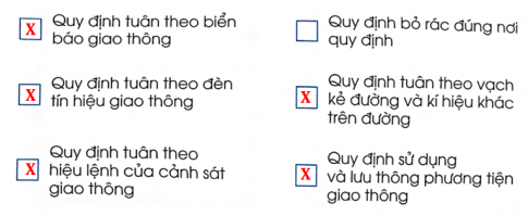 Đánh dấu X vào ô trống cho những quy định đúng khi tham gia giao thông