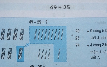 Giải bài 49 + 25 