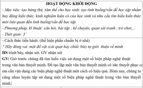 Giáo án PTNL bài Luyện tập sử dụng một số biện pháp nghệ thuật trong văn bản thuyết minh