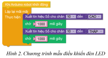 Em hãy kết nối đèn LED với 1 chân bất kì (được đánh số từ 1 đến 9) của bảng mạch Arduino