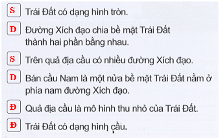 Viết chữ Đ vào ô trống trước câu đúng, viết chữ S vào ô trống trước câu sai cho các nhận xét dưới đây