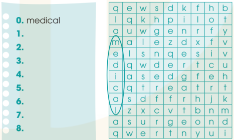 1. Find eight words you have learnt in this unit and write them in the spaces.