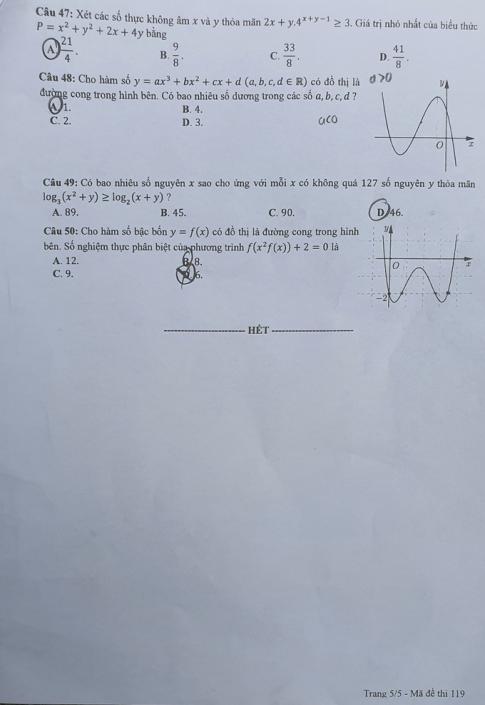 Thi THPTQG 2020: Đề thi và đáp án môn Toán mã đề 119