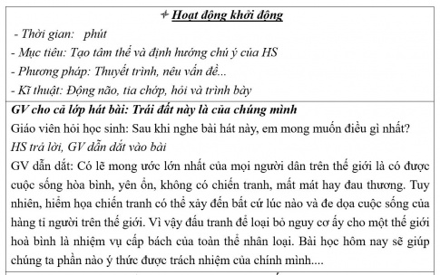 Giáo án PTNL bài Đấu tranh cho một thế giới hoà bình