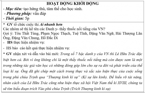 Giáo án PTNL bài Vào phủ Chúa Trịnh