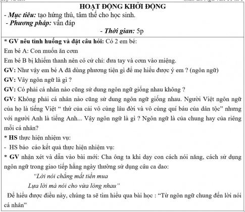 Giáo án PTNL bài Từ ngôn ngữ chung đến lời nói cá nhân