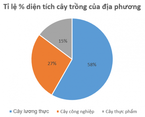 Tạo trang tính mới, nhập bảng dữ liệu ở Hình 4 và thực hiện tạo, chỉnh sửa để có biểu đồ tương tự Hình 10. Quan sát biểu đồ và cho biết diện tích trồng loại cây nào chiếm tỉ lệ cao nhất, ít nhất.