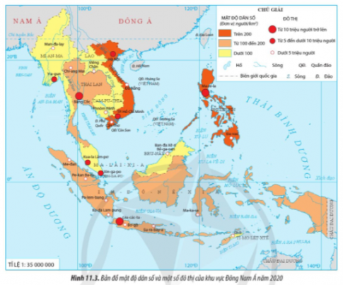 Bản đồ mật độ dân số và một số đô thi của khu vực Đông Nam Á năm 2020