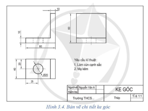  Đọc chi tiết ở Hình 3.4 theo trình tự như các bước ở Bảng 3.1 căn cứ vào kết quả đọc, hãy chọn chi tiết tương ứng cho ở Hình 3.5.