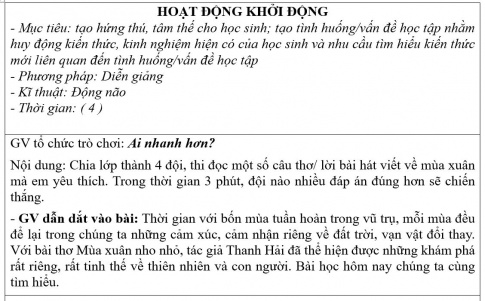 Giáo án PTNL bài Mùa xuân nho nhỏ