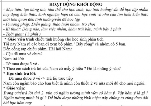 Giáo án PTNL bài Nghĩa tường minh và hàm ý