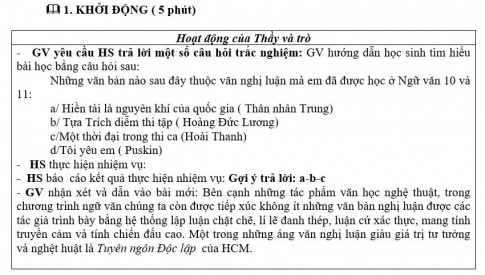 Giáo án PTNL bài Tuyên ngôn độc lập (phần tác phẩm)