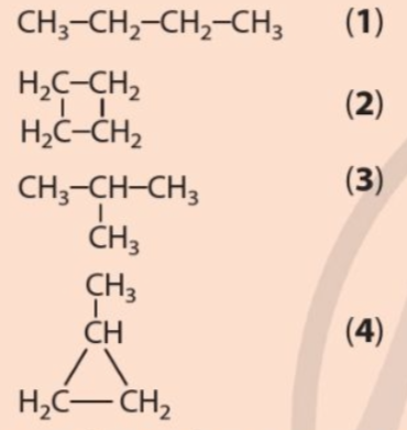   Hãy chỉ ra chất nào có mạch carbon hở không phân nhánh, chất nào có mạch carbon hở phân nhánh và chất nào có mạch vòng.