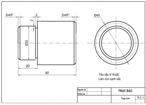 Sử dụng bản vẽ chi tiết trục bậc sau để trả lời các câu hỏi 17 - 20