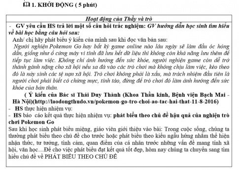 Giáo án PTNL bài Phát biểu theo chủ đề