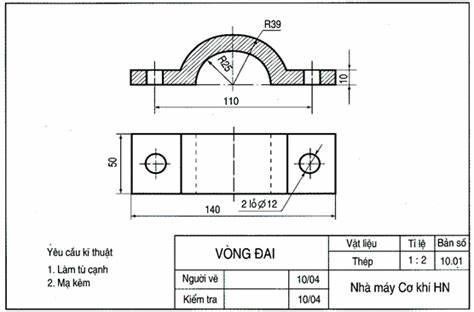  Hãy nêu các thông tin và các tiêu chuẩn mà người thiết kế áp dụng để vẽ bản vẽ dưới đây.