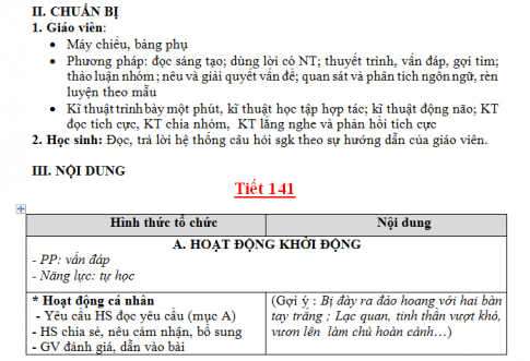 Giáo án vnen bài Rô – Bin – Xơn ngoài đảo hoang