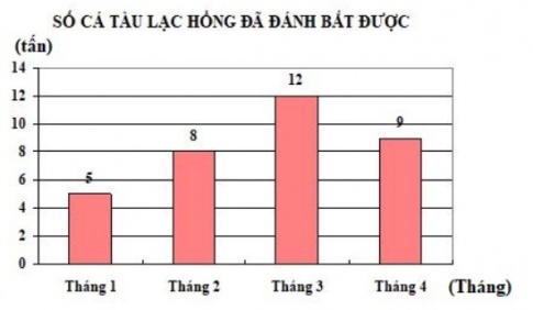 Biểu đồ dưới đây nói về số cá tàu Lạc Hồng bắt được trong bốn tháng đầu năm.