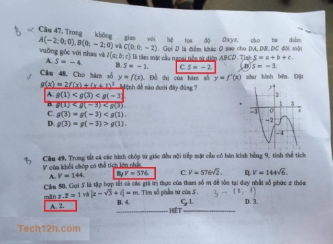 Đề và đáp án môn Toán mã đề 104 kì thi THPT quốc gia 2017