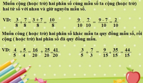 Giải bài phép cộng và phép trừ hai phân số