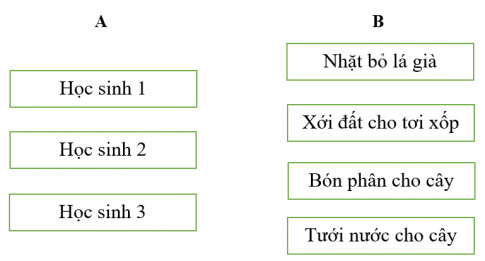 Nối học sinh (cột A) với hành động của các bạn (cột B) trong hình dưới đây cho phù hợp.