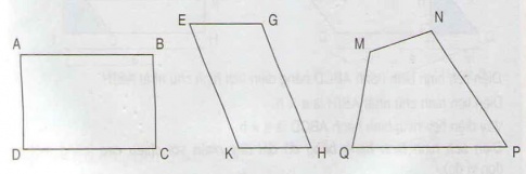 Hãy nêu tên các cặp cạnh đối diện trong: hình chữ nhật ABCD, hình bình hành EGHK, hình tứ giác MNPQ.