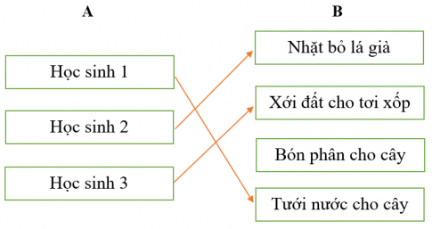 Nối học sinh (cột A) với hành động của các bạn (cột B) trong hình dưới đây cho phù hợp.
