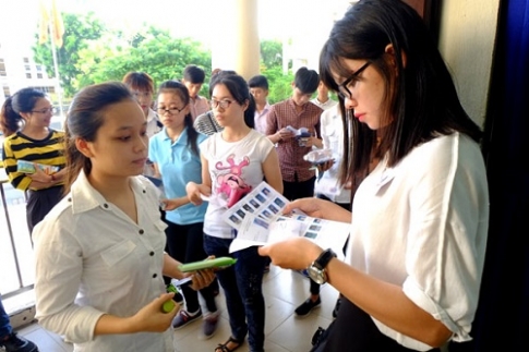 Thí sinh lo lắng trước giờ làm bài thi trắc nghiệm môn Toán