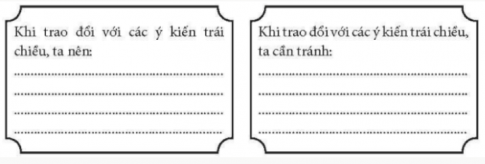 Ghi lại một số kinh nghiệm trao đổi với các ý kiến trái chiều bằng cách hoàn thành sơ đồ sau: