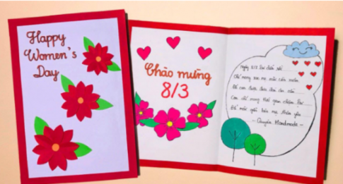 Trang trí và viết một tấm thiệp với lời nhắn yêu thương tặng mẹ nhân ngày 8 tháng 3.