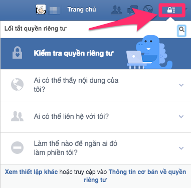 truy cập vào lối tắt quyền riêng tư