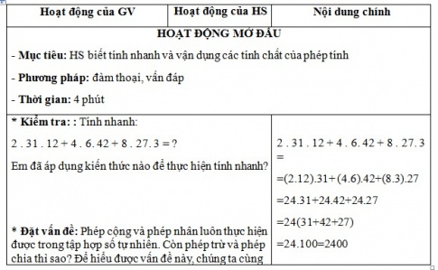 Giáo án PTNL bài Pháp trừ và phép chia