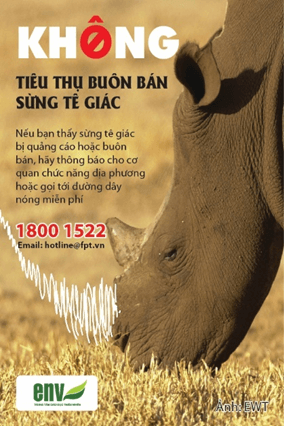 c) Một số khẩu ngữ, tranh, ảnh tuyên truyền về việc bảo vệ loài tê giác: