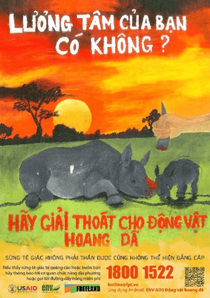 c) Một số khẩu ngữ, tranh, ảnh tuyên truyền về việc bảo vệ loài tê giác: