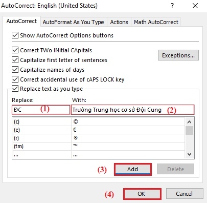 Nhập dữ liệu nhanh chóng bằng chức năng Auto Correct trong Excel