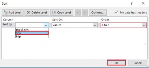 Cách sắp xếp dữ liệu trong Excel theo thứ tự ABC và tăng giảm dần