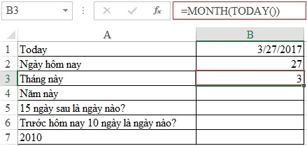 Xem ngày tháng năm hiện tại bằng hàm TODAY trong Excel