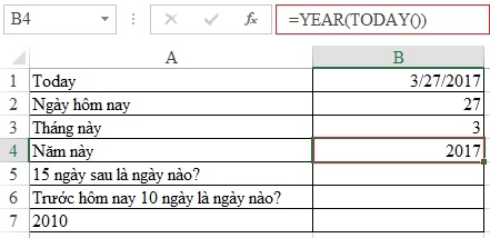 Xem ngày tháng năm hiện tại bằng hàm TODAY trong Excel