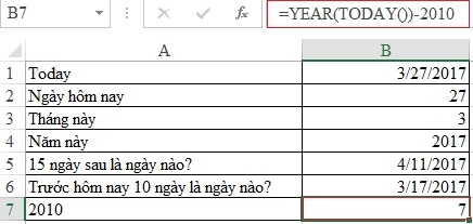 Xem ngày tháng năm hiện tại bằng hàm TODAY trong Excel